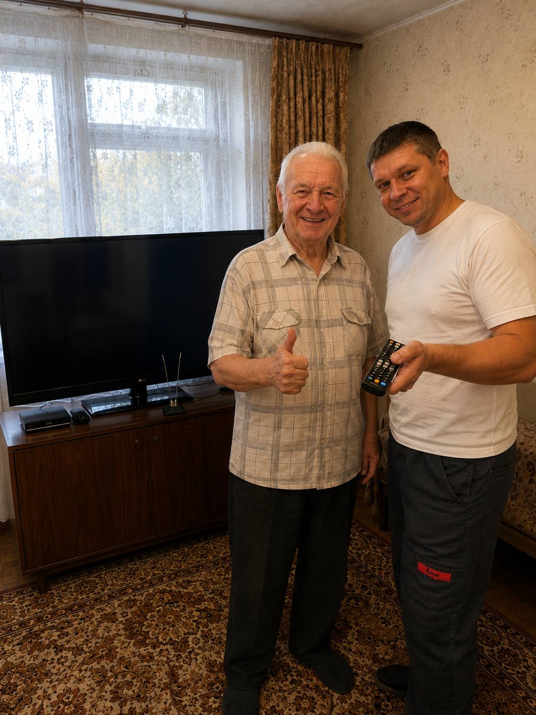 Ремонт телевизора у пожилого человека